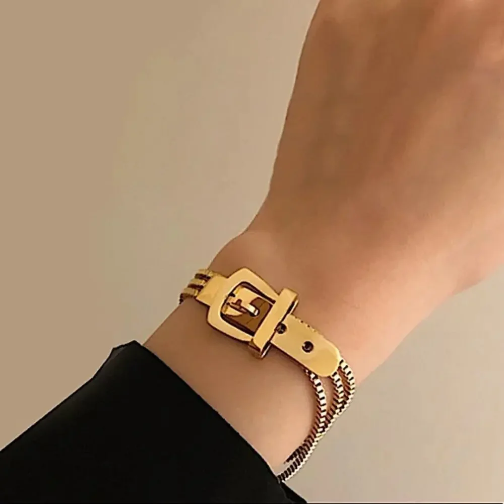 Gold Belt Buckle Chain Bracelet